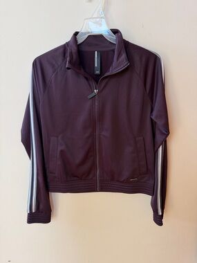Modetta Athletic Zip Track Jacket with Side Stripes - Burgundy